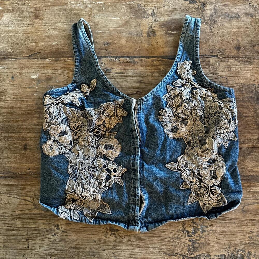Embroidered denim corset style small to M